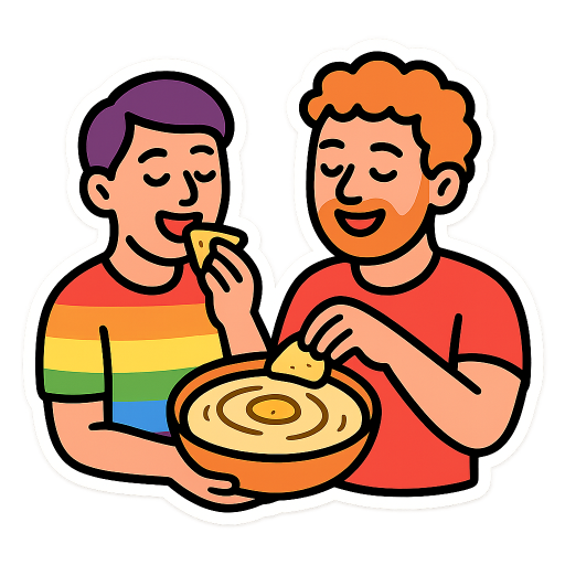 gay people eating hummus