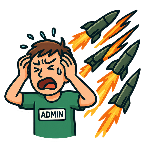 a stressed group chat admin being obliterated by a barrage of artillery rockets launching towards him