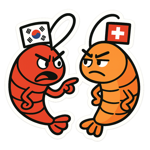 disgruntled semi korean shrimp mad at his swiss colleague